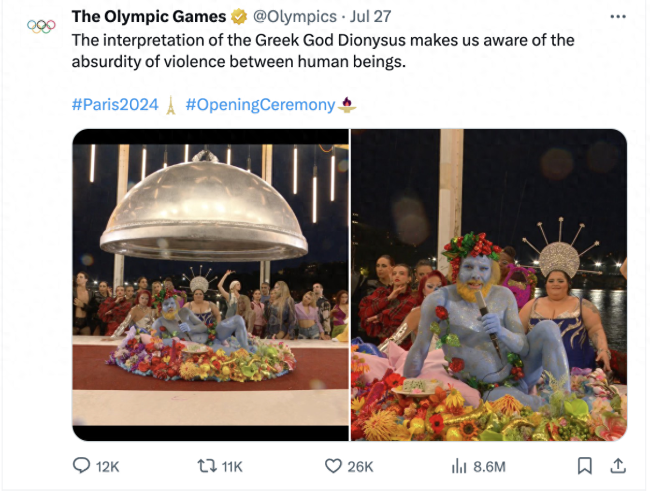 奥运开幕式上的蓝色酒神是谁 跨性别争议引热议
