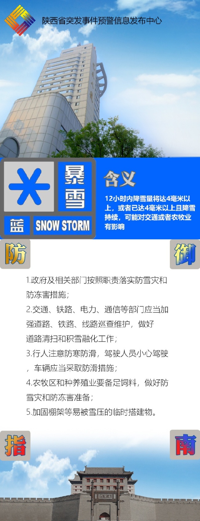 陜西省氣象臺發(fā)布災(zāi)害性天氣預(yù)報(bào) 中到大雪局地暴雪預(yù)警