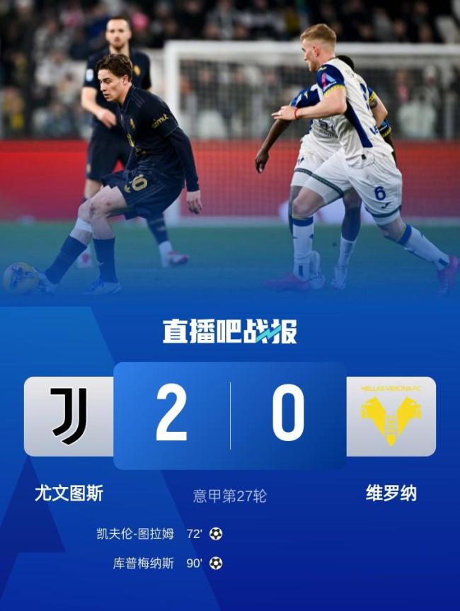 意甲：尤文2-0完勝維羅納 圖拉姆破門 庫普梅納斯建功