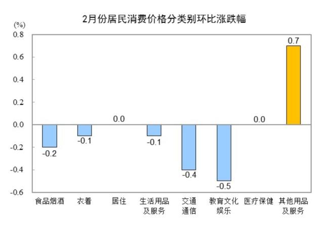 2025年2月份居民消費(fèi)價(jià)格同比下降0.7%