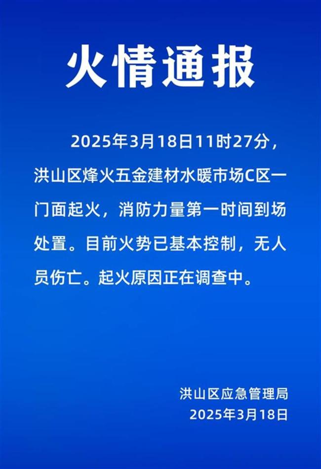 武漢一建材市場發(fā)生火災(zāi) 無人員傷亡 消防迅速控制火勢