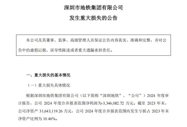 深鐵集團(tuán)披露2024年虧損原因 萬(wàn)科業(yè)績(jī)拖累