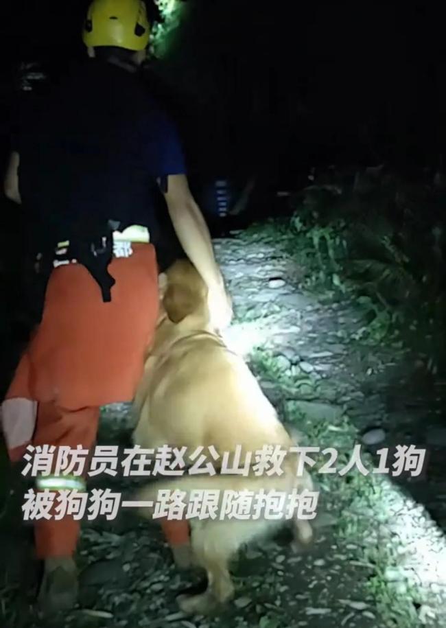 消防員救下2人1狗 被狗狗跟隨抱抱 雨中溫情救援