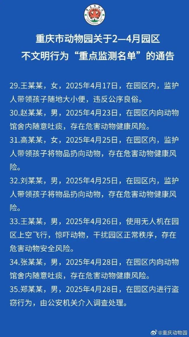 重慶動(dòng)物園通報(bào)拉黑36人 不文明行為引關(guān)注