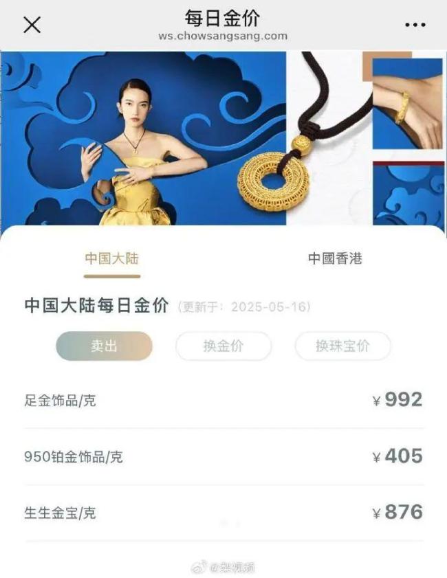 金飾克價漲回992元