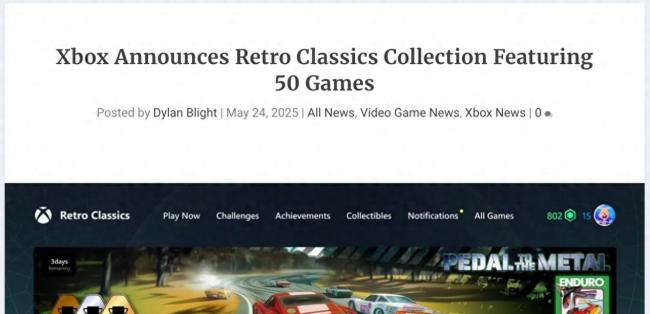 Xbox将推出50款经典游戏合集