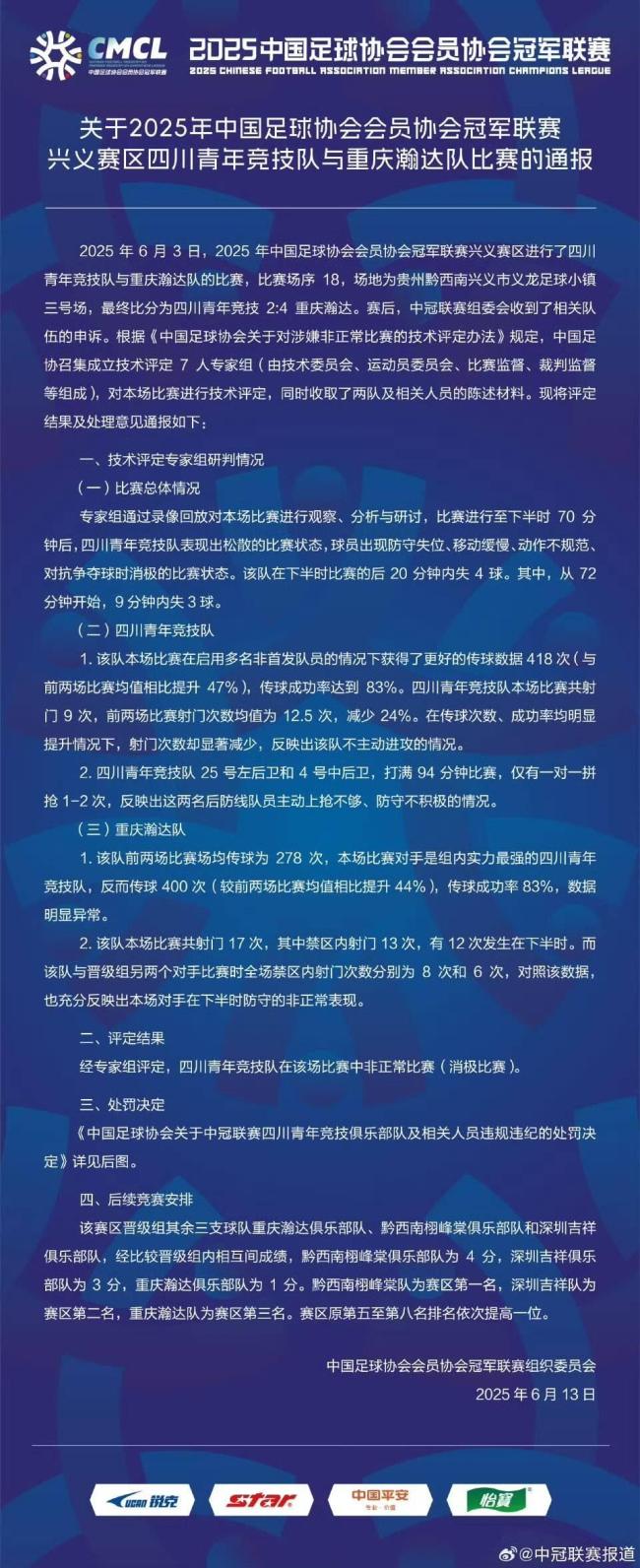 重慶：網(wǎng)友談足協(xié)罰四川青年競技消極比賽 俱樂部將依法申訴