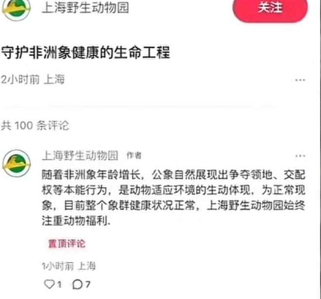 上海野生动物园回应一大象被霸凌 园方称属正常现象