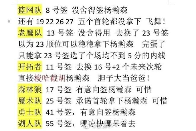 森林狼17号签欲选杨瀚森被截胡：全体沉默懵圈 选场均4分中锋弥补 多队曾争夺战