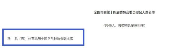 体育界唯一一人，马龙当选全国青联副主席 乒坛传奇再添新职