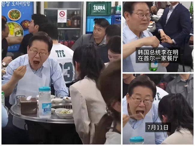 李在明带头下馆子吃烤肉 亲手兑“烧啤“感谢员工