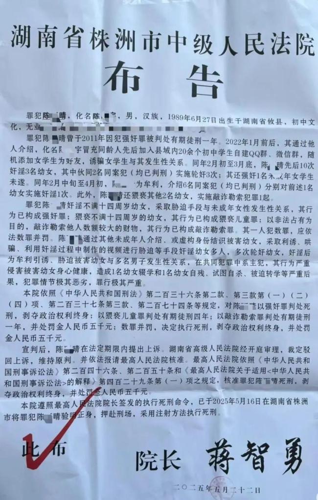 湖南陈某晴被执行死刑 罪行极其严重引发关注