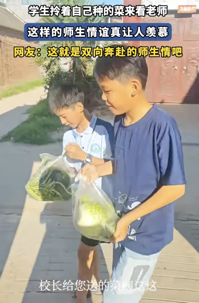 學(xué)生拎著自家的菜來看望校長 溫馨一幕感動師生