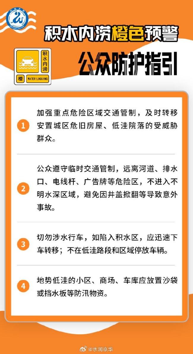 北京发布积水内涝橙色预警