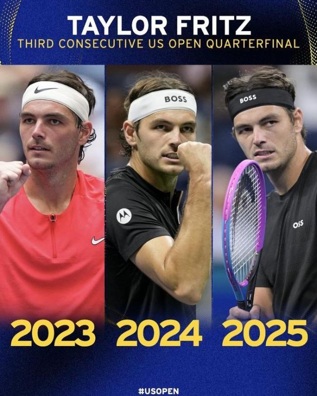 全场未送出破发点！本土一哥弗里茨横扫21号种子，连续3年跻身美网八强 强势晋级静候德约