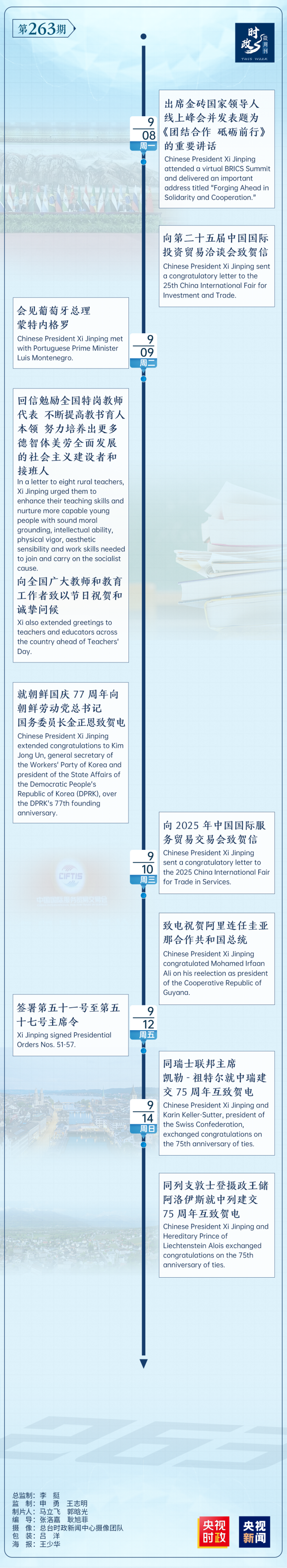 時政微周刊丨總書記的一周（9月8日—9月14日）
