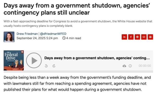 美政府关门危机升级 裁员威胁加剧僵局