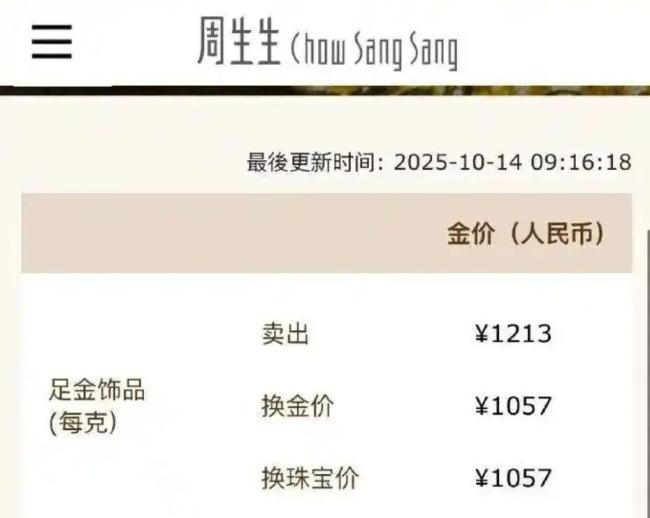 金饰克价逼近1300元大关 金价创历史新高