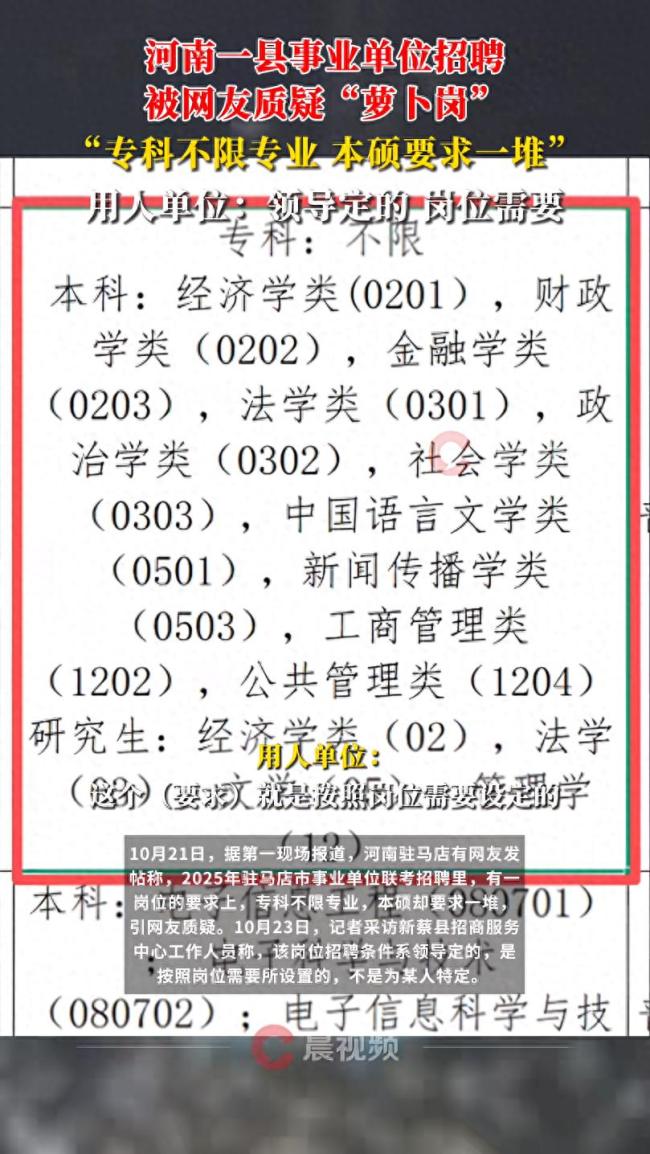 河南某事业单位设置胡萝卜帖被网友质疑：大专