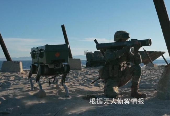 解放军首次展示机器狼冲滩!两栖战车送上滩头,带着步枪杀向敌军