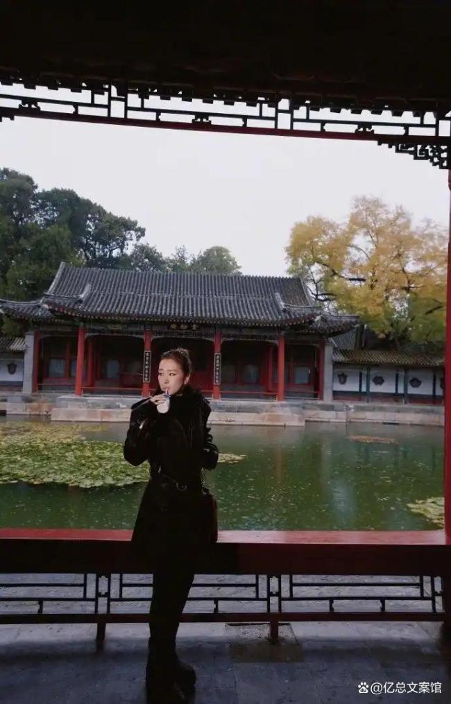 巩俐北海公园撑伞漫步 雨中大片刷屏全网！