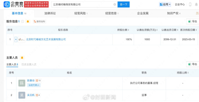 时代峰峻旗下公司经营异常 无法联系被列入异常名录