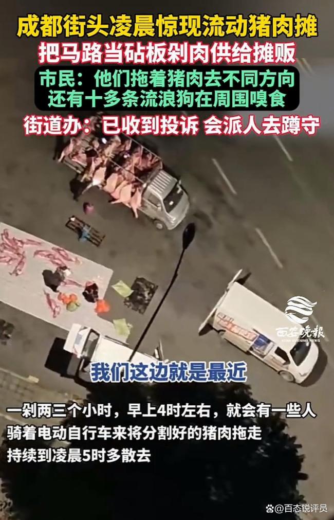成都街头凌晨惊现流动猪肉摊 马路猪肉加工点引关注
