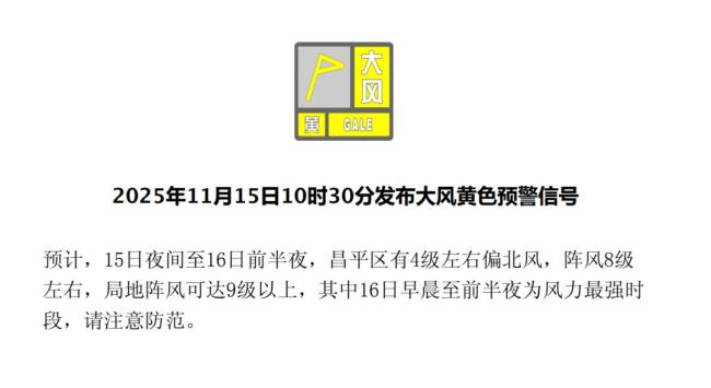 延庆、昌平、门头沟和丰台气象台升级发布大风黄色预警信号 阵风可达10级