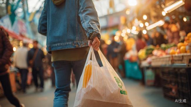 年轻人提着山姆的购物袋去购物。消费新趋势