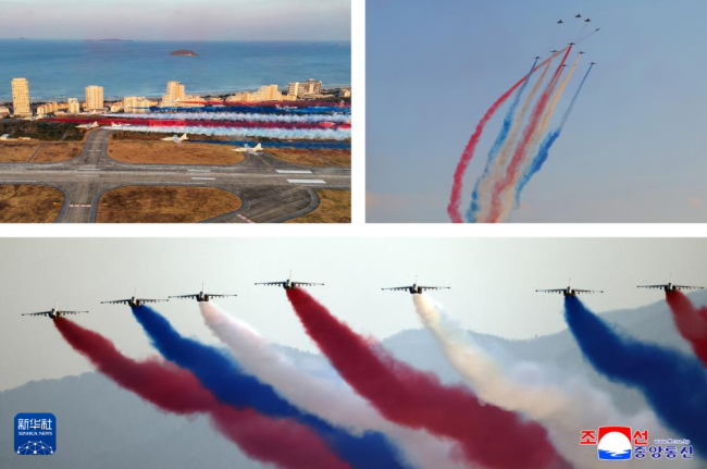 金正恩观看空军飞行表演 庆祝空军成立80周年