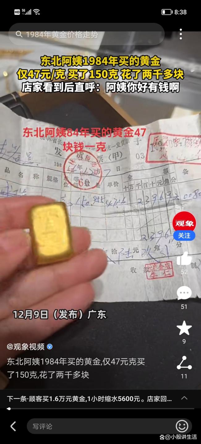阿姨1984年花兩千多買了50克黃金 那時的兩千元比現(xiàn)在值錢多了