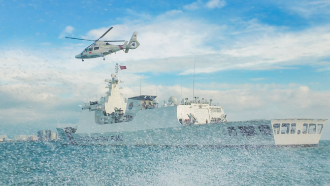 南海某海域 海警直升機(jī)展開夜間高強(qiáng)度著艦訓(xùn)練