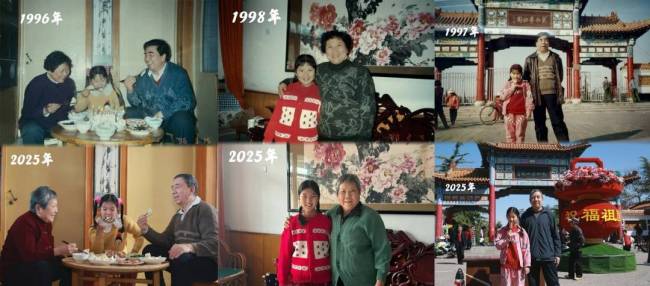 女儿穿妈妈儿时衣服拍同款对比照 温馨的时空对话