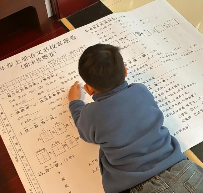 “果然人人都喜欢大的”，妈妈给儿子安排地毯式超大试卷，网友：好想做