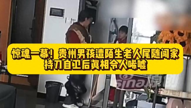 陌生老人尾随进家 男孩拿菜刀驱赶 母亲称孩子被吓到