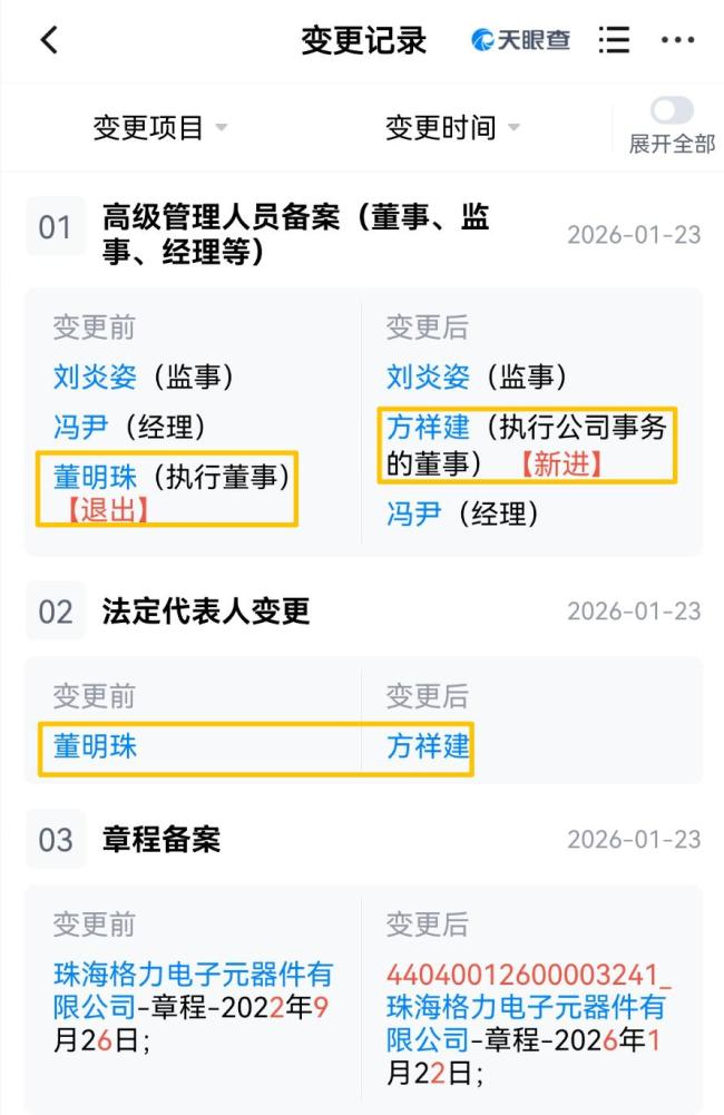董明珠卸任 格力电子元器件公司换帅
