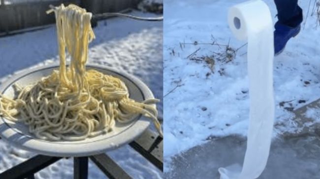 美国网友暴风雪中玩悬空意大利面