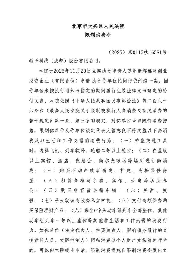 罗永浩名下锤子科技再被限消
