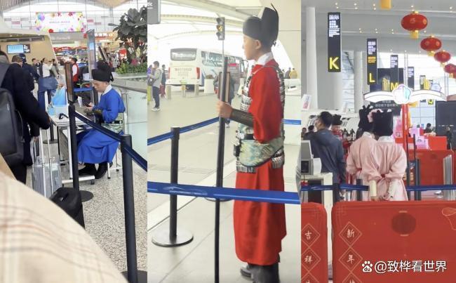广州机场呆萌宋服小哥走红