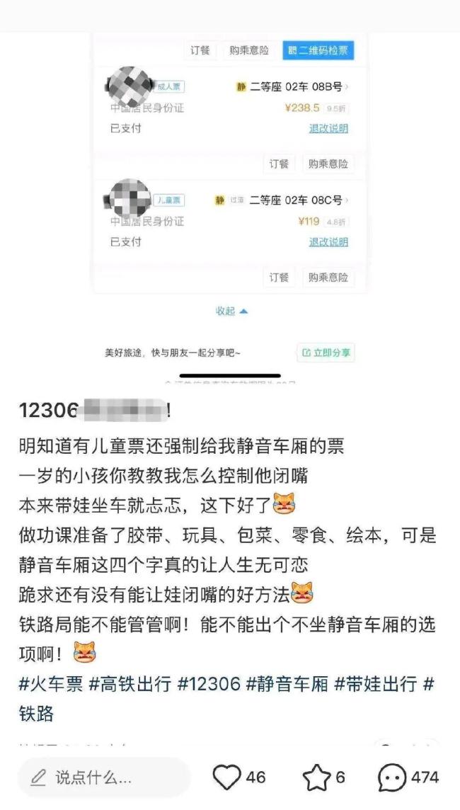 被分到静音车厢的带娃乘客惶惶不安
