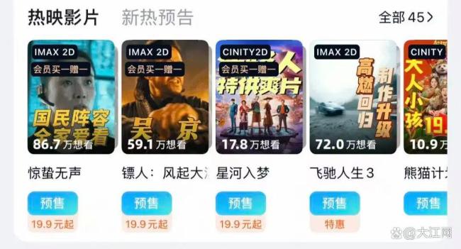 春节档电影票房预售前三 新片预售突破千万