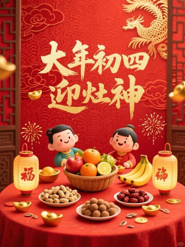 大年初四金马踏岁添福禄 迎灶神接财神喜气盈门