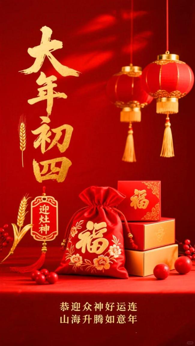 大年初四金马踏岁添福禄 迎灶神接财神喜气盈门