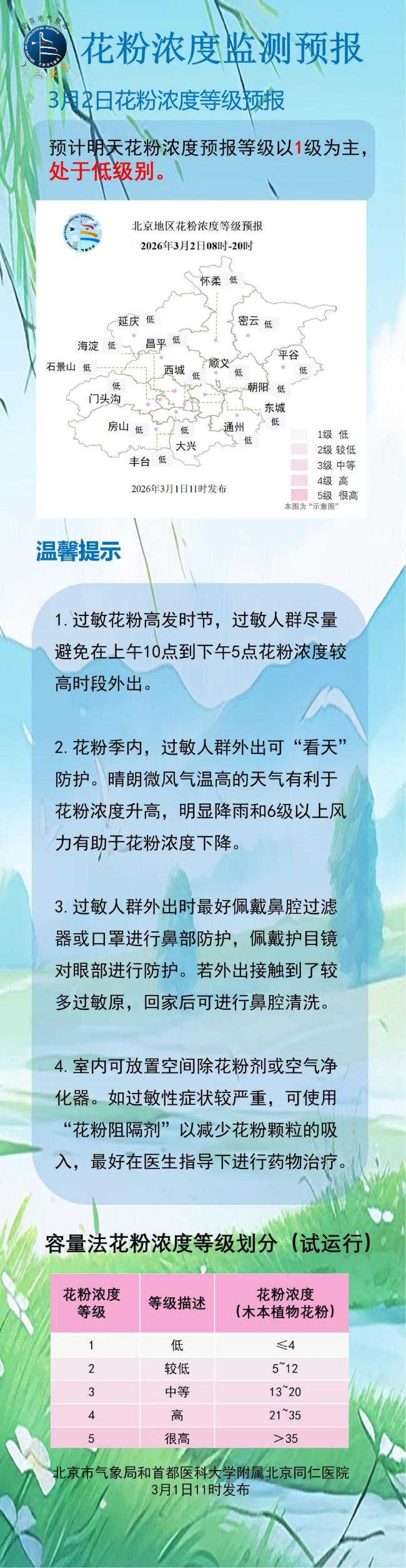 北京：花粉监测预报来了 重度敏感人群提前做好防御措施