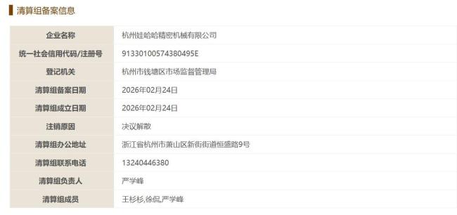 娃哈哈精机公司被决议解散