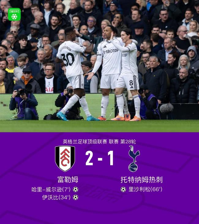 哈里威尔逊凌空抽射破门 富勒姆2-1胜热刺