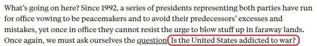 美国是否已经“对战争上瘾” 战争惯性难以自拔