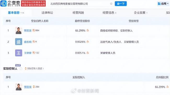 贾国龙新店开业1个月换法定代表人 餐饮布局再调整