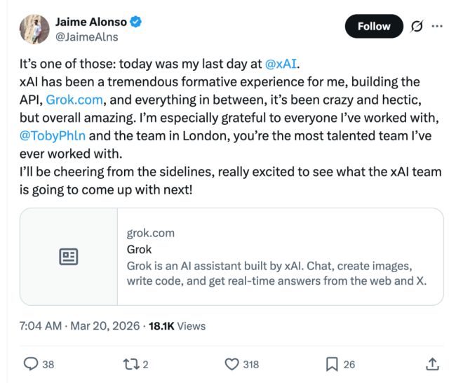 马斯克xAI联创11跑10 只剩一根独苗坚守