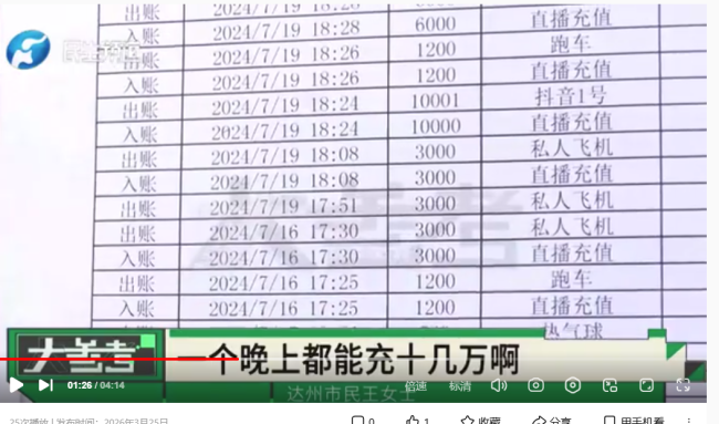 一声老婆45岁离异女打赏男主播61万